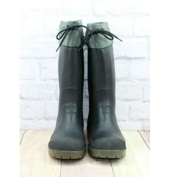 LL Bean Black Rubber Mid Calf Waterproof Insulated Winter Boots Size 6 - Picture 4 of 11